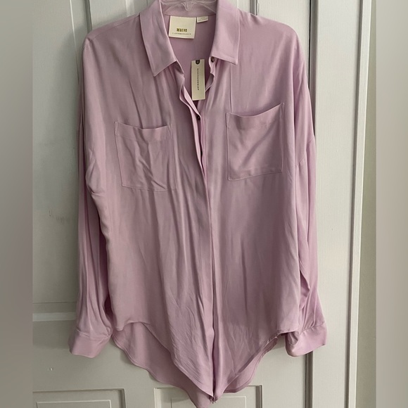 Anthropologie Maeve Boho Top Long Sleeve Blouse Button Down Shirt Lavender M - Picture 3 of 14